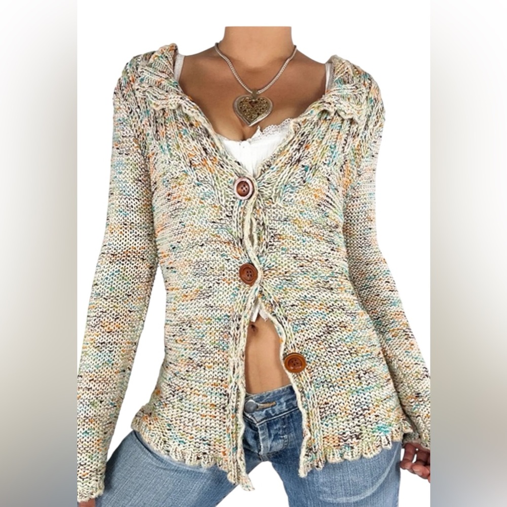 BCBGMaxAzria Cream Multicolor Knit Cardigan